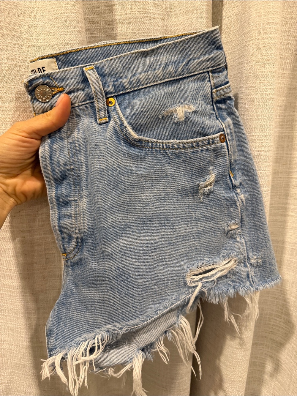 Agolde Parker Light Wash Distressed Denim Cutoff Shorts - Picture 6 of 7